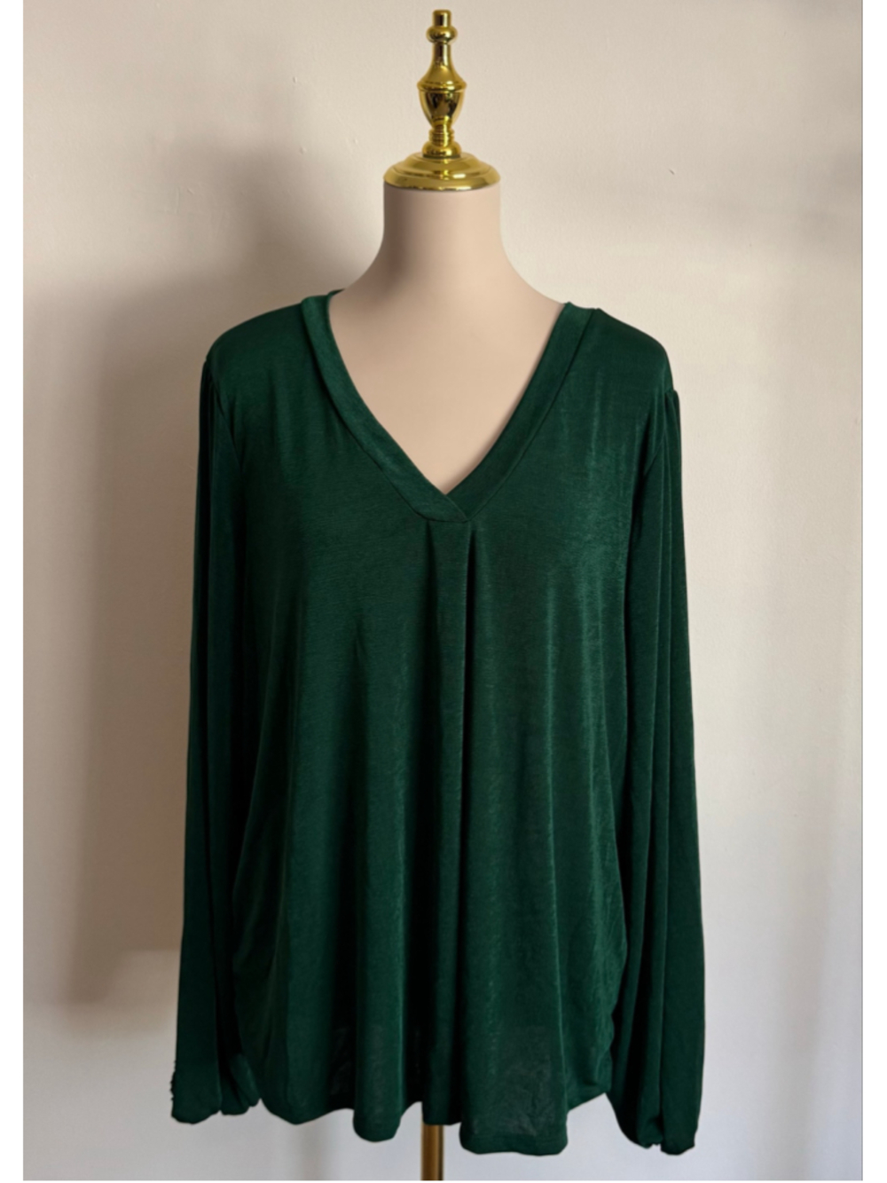 Women's Sew in Love Long Sleeve V-Neck Tee in Green, Size 3X
